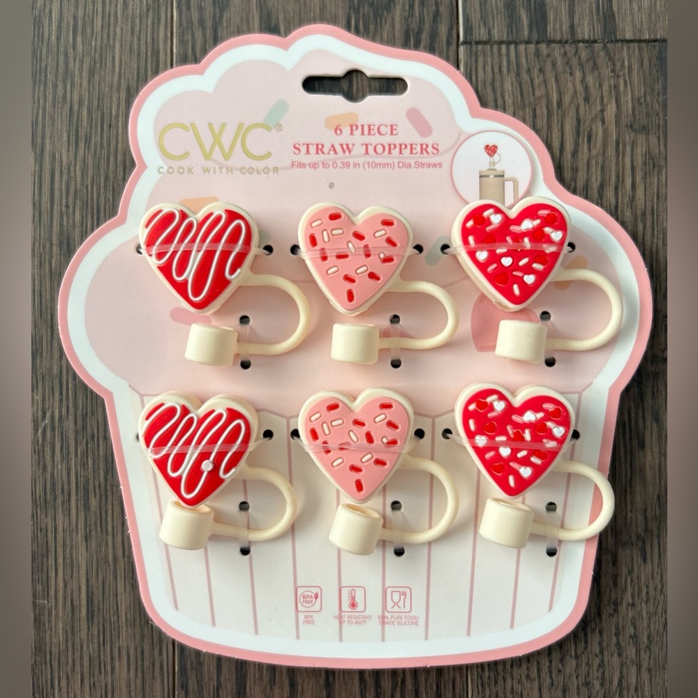 Heart Straw Toppers - Red and Pink NWT